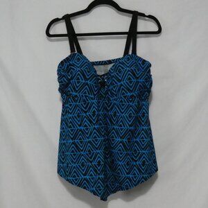 CACTUS | 1X | Geometric Blue and Black Tankini Top